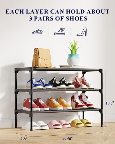 Shoe Rack Organizer 3 Tier Stackable Shoe Shelf Closet Entryway Garage 27.5 Inch - Picture 5 of 9