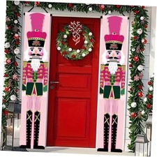 Christmas Nutcracker Door Banner 71x12 inch Pink Christmas Pink and Green