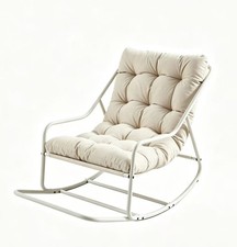 Beige Outdoor Rocking Chair with Thick Soft Cushion for Living Room Bedroom