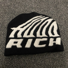 Hoodrich Black Knit Beanie Hat White Logo Pattern One Size Men