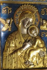 ICÔNE BRONZE émaillé VIERGE de SMOLENSK signée Modeste MORATO