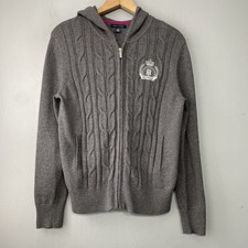 Tommy Hilfiger Cardigan Size Large Gray Cable Knit Preppy Sweater Academia Y2K