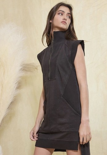 Anthropologie Daily Practice Meru Zip-front Mini Dress Size Small Black/Charcoal