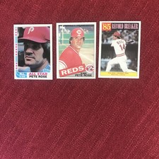 3 Pete Rose Topps Cards: 1982 All Star-1985-1986 '85 Record  Breaker  HOF