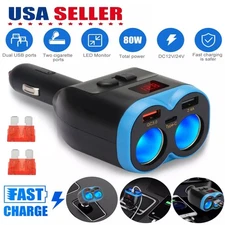 2 Way~Car Cigarette Lighter Socket Splitter Dual USB QC3.0 Charger Power Adapter