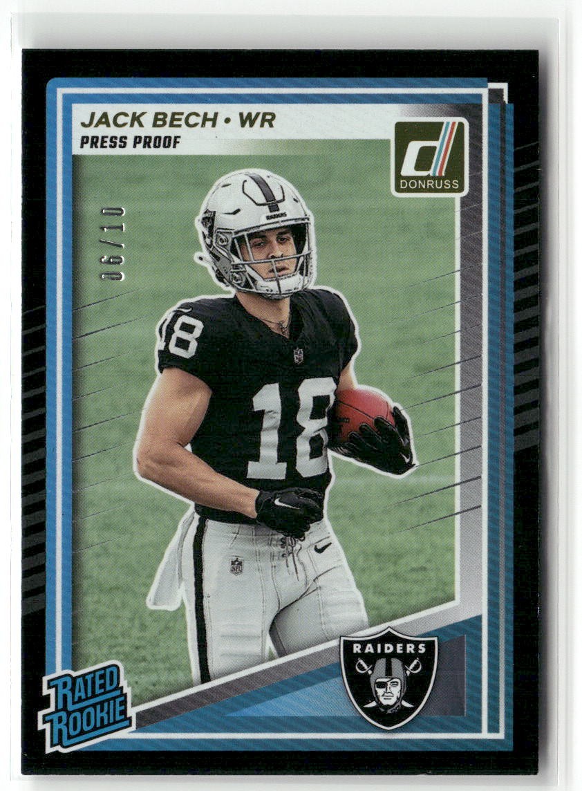 2025 Donruss #320 Jack Bech Rookie Press Proof Black /10 Raiders RC