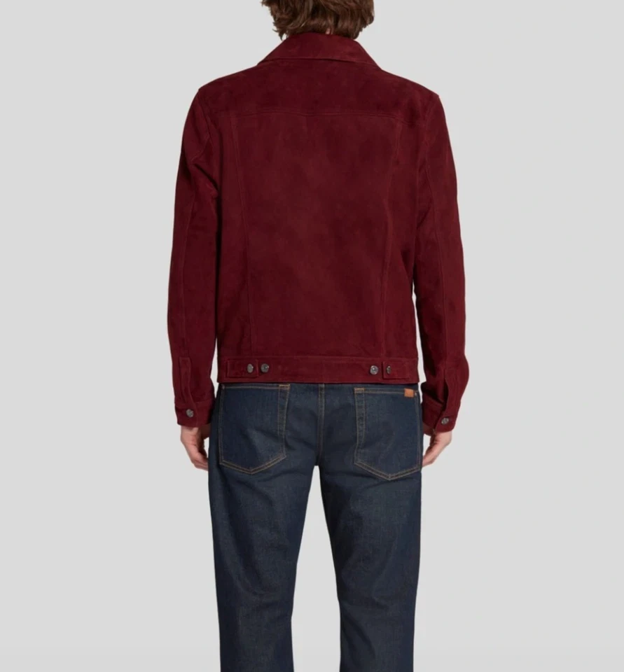 Mens Burgundy Leather Trucker Jacket Pure Suede  Size S M L XL 2XL 3XL CM - Image 3 of 4