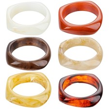 6 Pcs Color Square Acrylic Resin Bangle Bracelets Vintage Wide Geometric Tort...