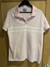 Men’s White & Pink Striped TU Large Polo Shirt 100% Cotton