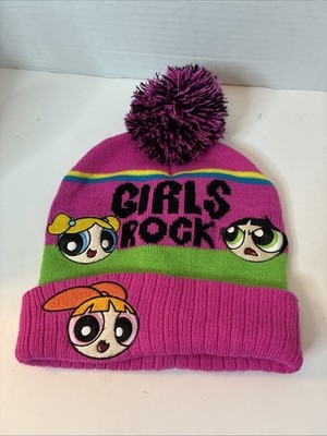 Ski Cap Beanie Power Puff Girls Rock Pom Pom Pink Green One Size Cartoon Network
