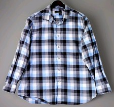 Hart Schaffner Marx Men's Shirt XL Long Sleeve Blue Grey Plaid Checkered Cotton