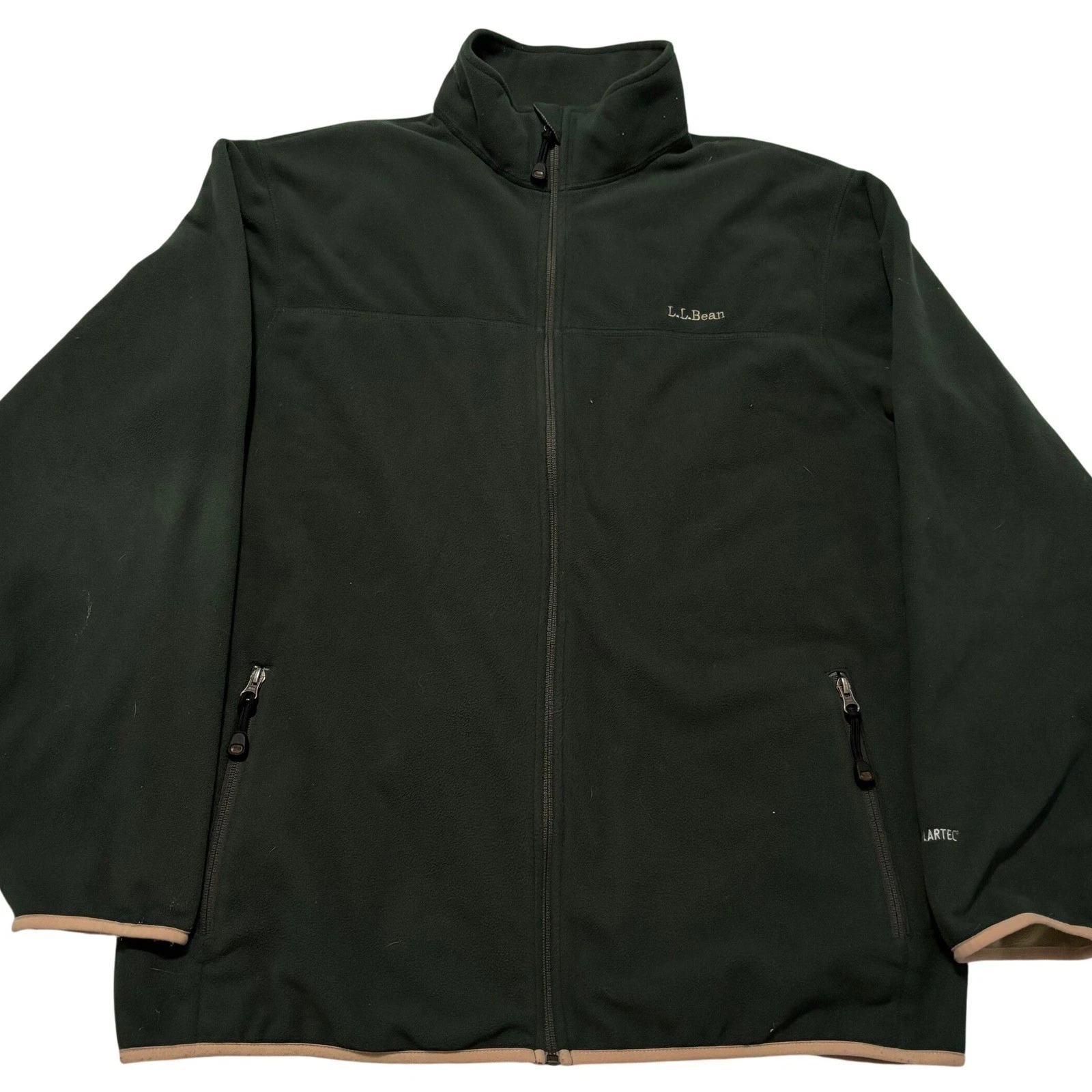LL Bean Polartec Fleece Jacket Mens Forest Green Full Zip Outdoor Layer XL
