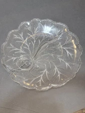 VTG Indiana Glass 10” Relish Plate Dish Divided Textured Pebble Leaf Tree Design