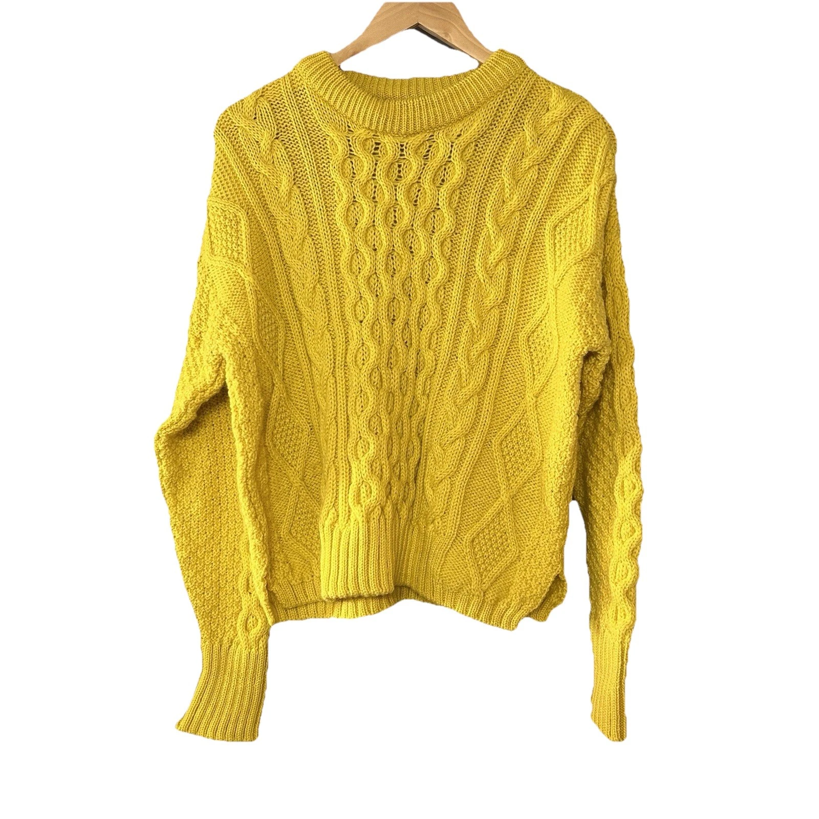 Yan Tan Revolution Yellow Cable Knit Jumper Womens Medium 100% Wool Slow Fashion