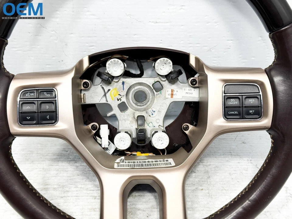 2013-2018 DODGE RAM 2500 LONGHORN STEERING WHEEL CONTROLS LEATHER WOOD GRAIN OEM - Image 2 of 4