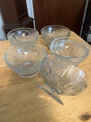 Five Jeanette Glass Iris & Herringbone Clear: Low Sherbet (s), 2 1/4" Tall