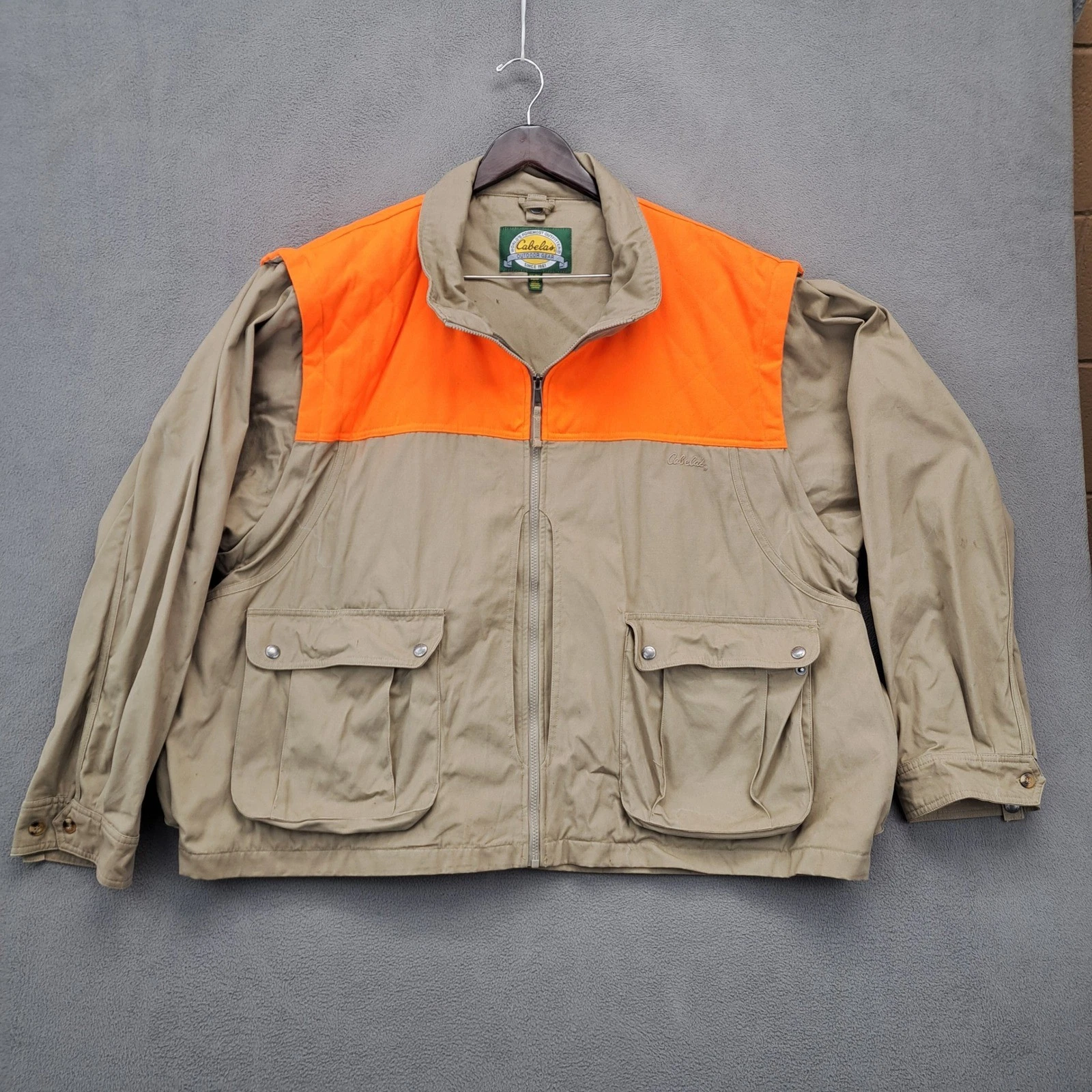 Cabelas Mens 3XL Hunting Jacket Khaki Orange Outdoor Gear Zip Up Pockets