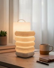 Mid Century Modern Ribbed Table Lamp - Geometric Woven Lantern for Bedside, Desk