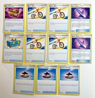 Pokemon Tcg Lot of 11 Evolution Incense, Tool Box, Poison Barb Item Trainer