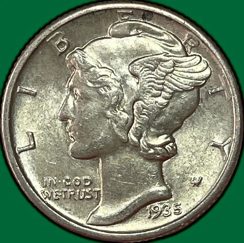 1935 Mercury Dime Choice Almost Uncirculated AU+ Coin #36415