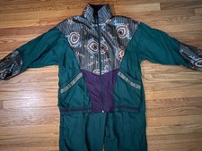 Vintage 1980s Laura Katherine Nylon Grandma Track Suit Jacket Pants Women L