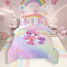 Unicorn Bedding Full All Season Rainbow Unicorn Bedding Set With 2 Pillowcase...