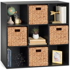 9-Cube Bookshelf Storage Display w/ 3 Removable Panels,Customizable Design, BLK