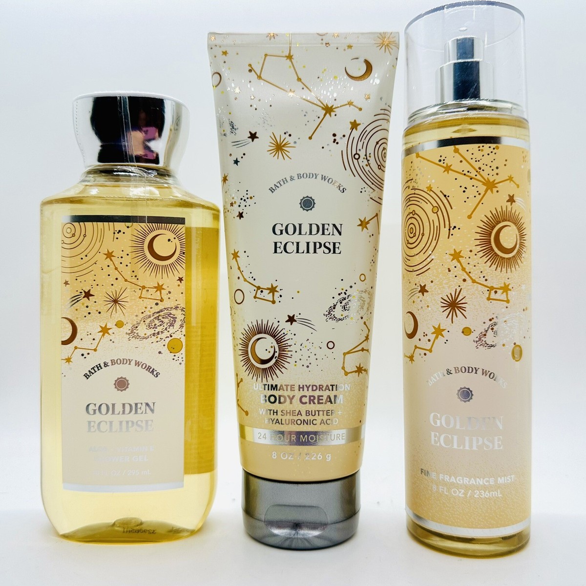 3-PCS BATH & BODY WORKS GOLDEN ECLIPSE SHOWER GEL, BODY CREAM
