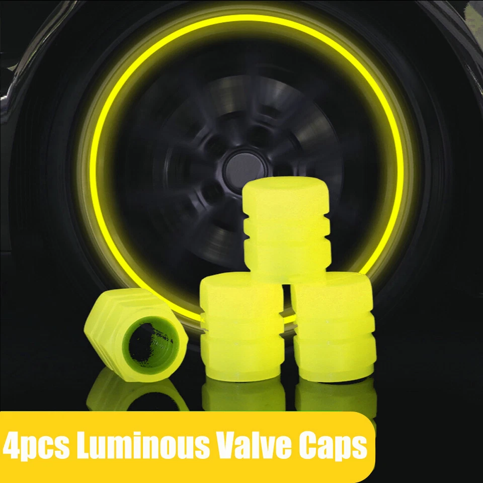 4Pcs Yellow Luminous Tire Valve Cap Car SUV Wheel Dust Cover Glow In The Dark - Image 4 of 4
