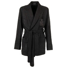 DOLCE & GABBANA Barock Mantel Sakko DG Logo Herz Krone Stickerei Schwarz 12290