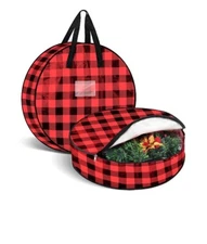 NEW • Mainstays• Buffalo PLaiD • 24 In Wreath Storage Bag..  (2pk)