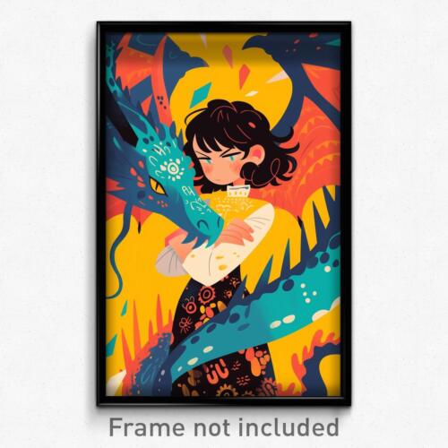 Affiche d'art - Fille se sentant mécontente portant des ailes de dragon acrobatique (imprimé) - Photo 1/1