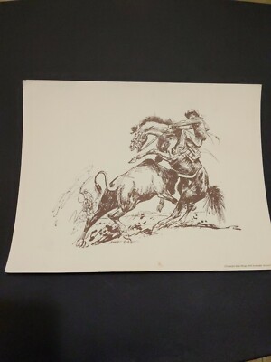 Vintage Rodeo Cowboy Comic Book Art Print ''Trouble'' 1976 Albert Micale Unframed