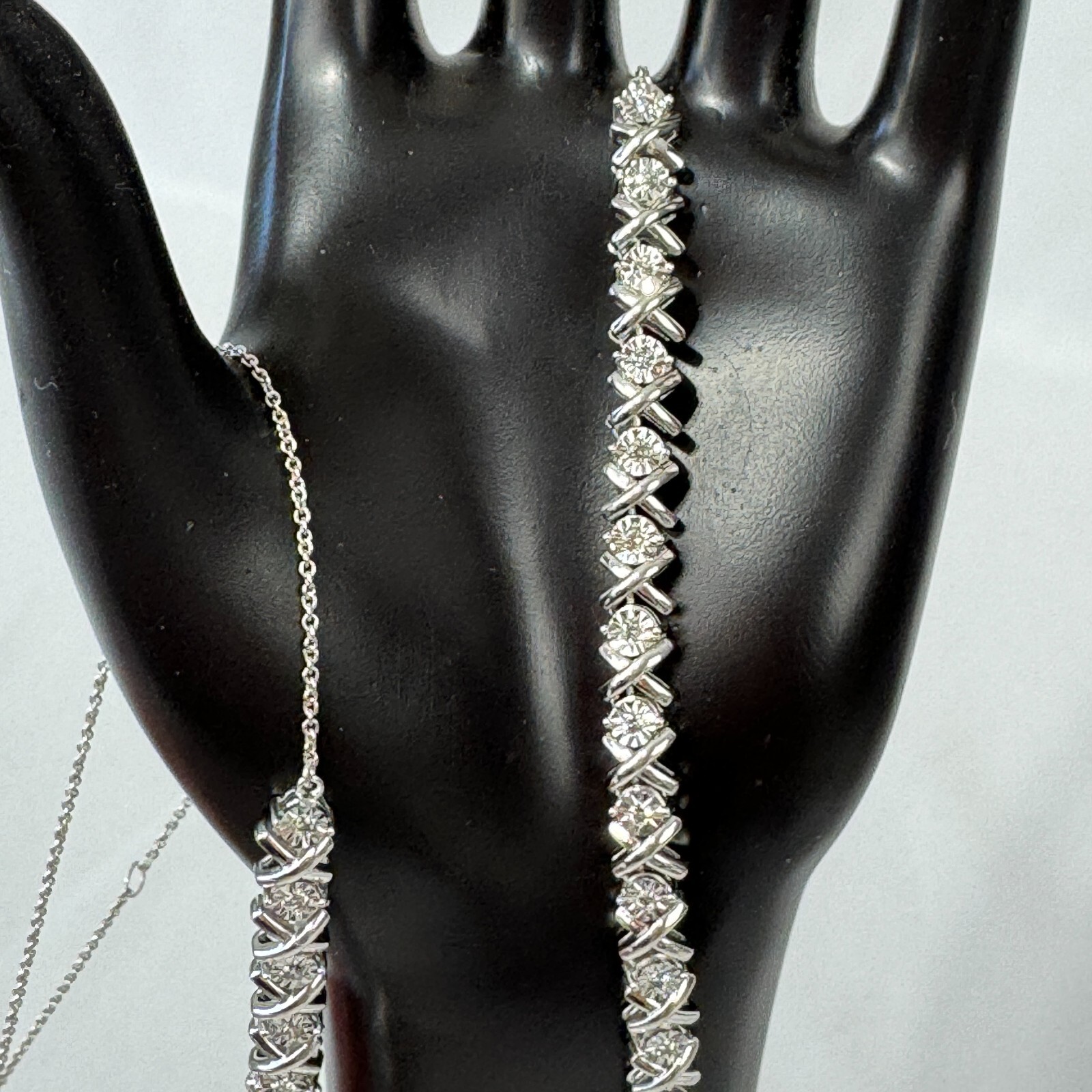 925 .5 ct Diamond X's & O's Hugs And Kisses Necklace 18" - 20" Sterling Silver