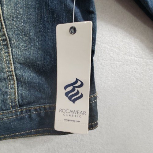NWT Rocawear Jean Jacket Girls Medium Blue Dark Wash Denim Patches USA Flag Logo - Picture 4 of 10