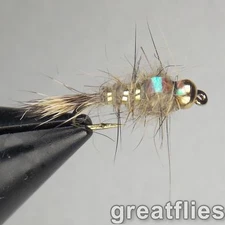 1 dozen (12) - Gold Ribbed Hare's Ear - FLASH BACK - Bead Head