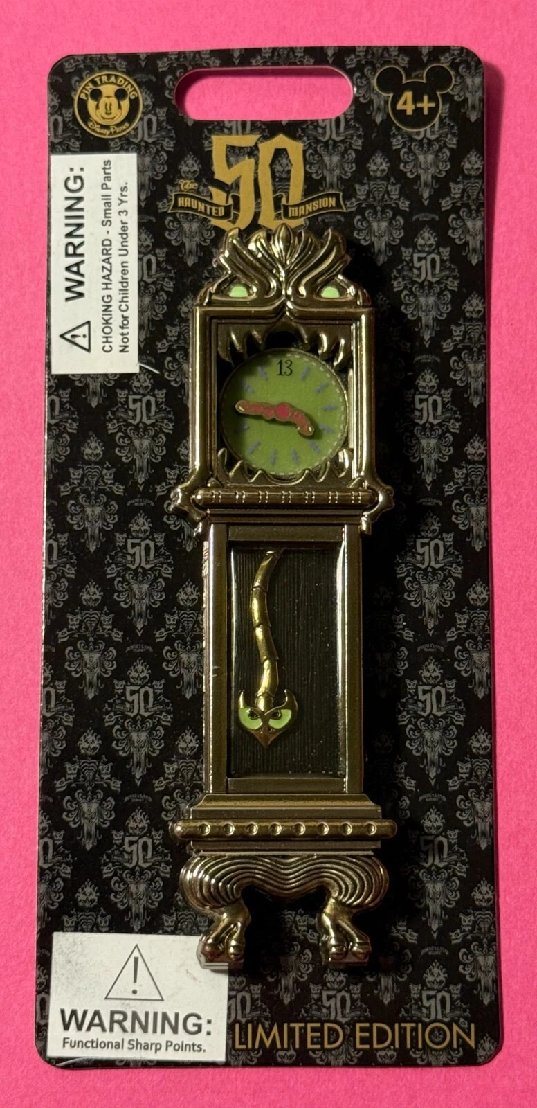 Haunted Mansion 50th Anniversary Clock Pin LE 2000 13 Hour Glow in the Dark