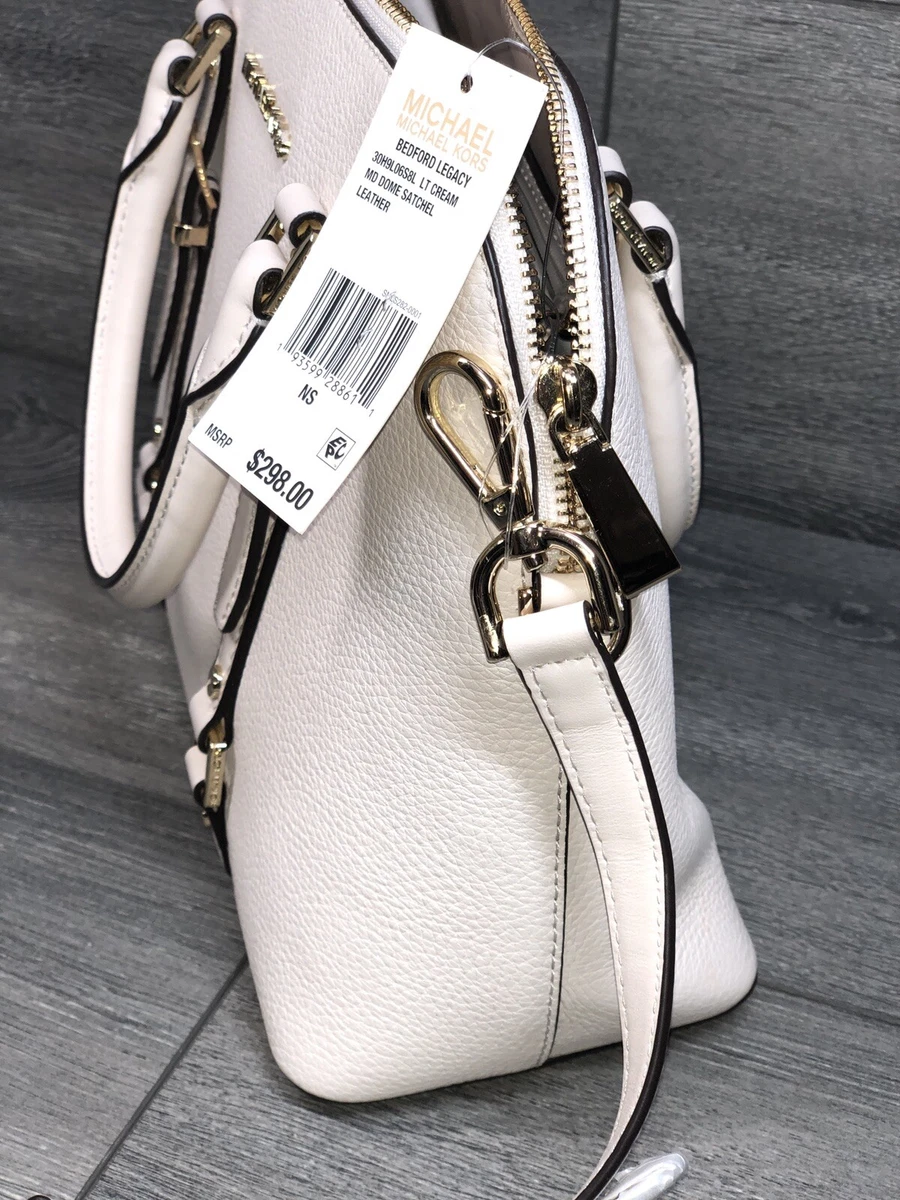 NWT MICHAEL MICHAEL KORS BEDFORD LEGACY MEDIUM DOME SATCHEL LT CREAM GOLD