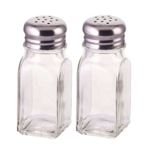 Salt and Pepper Shakers with Stainless Tops Set of 2 Square Glass - Picture 1 of 2