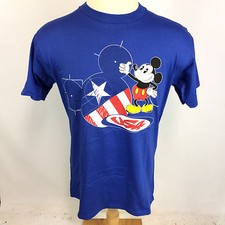 NOS Deadstock Vintage 80s 90s Mickey Mouse Walt Disney Big Logo USA T Shirt Flag