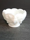 VTG WESTMORELAND PANELED GRAPE MILK GLASS PEDESTAL BOWL  SCALLOPED EDGES 2.75”