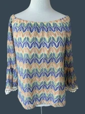 Vava by Joy Han LADIES COLORFUL PARTIAL LINED OFF THE SHOULDER TOP TUNIC EUC S