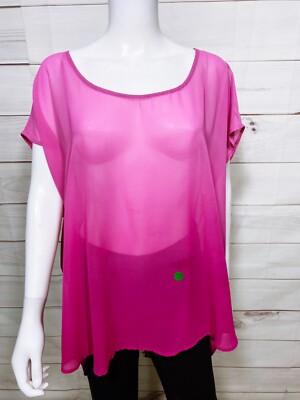 Torrid Womens Top Size 2 Pink Sheer Back Buttons Slit Short Sleeve