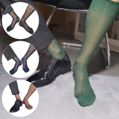 Ultradünne gestreifte Anzugsocken Seide durchsichtig Business Socken Strumpf für Herren 1 Paar