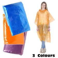 2 x Adult Rain Poncho - Disposable Raincoat Hood Emergency Waterproof Festivals