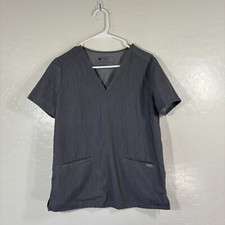 Figs Casma Scrub Top Size Small Short Sleeve V-Neck Gray 3 Pocket Medical Nurse