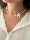 Flying dove bird necklace white freshwater pearl choke gift for her women