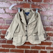 Polo Ralph Lauren Blazer Boys 3T Beige Cotton Notch Lapel Khaki Suit Jacket