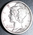 1916-S MERCURY DIME - AU/BU UNC- With MINT LUSTER & FULL BANDS! FSB FB