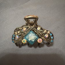 Vintage Gold Tone Jeweled Rhinestones Hair Clip
